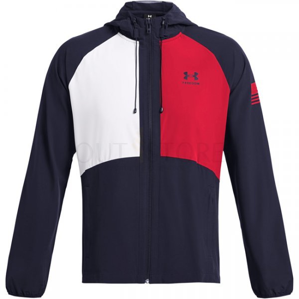 Under Armour Mens Freedom Windbreaker Jacket - Navy Blue / Red - 2XL