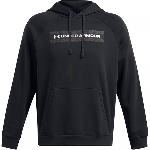 Under Armour Mens Rival Fleece Camo Chest Stripe Hoodie - Black / White - M