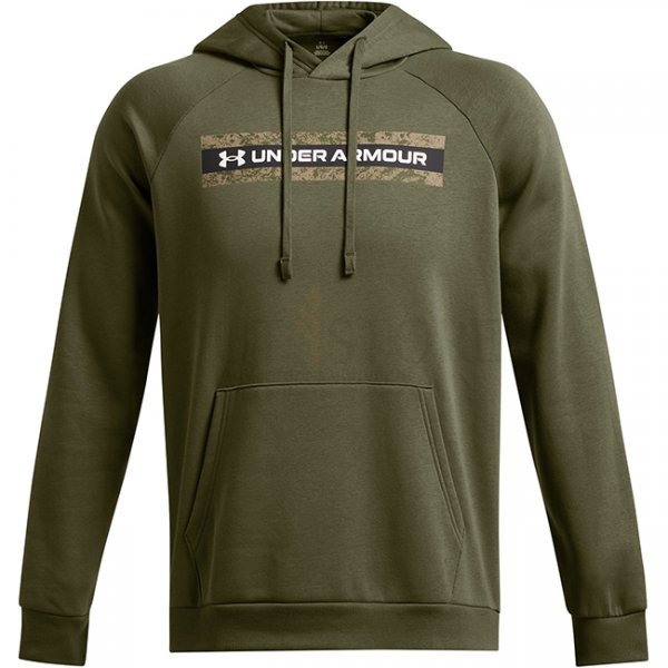 Under Armour Mens Rival Fleece Camo Chest Stripe Hoodie - Marine OD Green / White - L