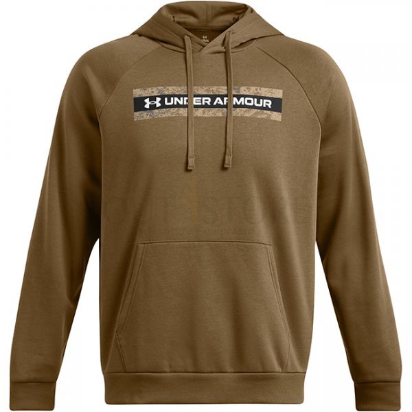 Under Armour Mens Rival Fleece Camo Chest Stripe Hoodie - Coyote / White - S