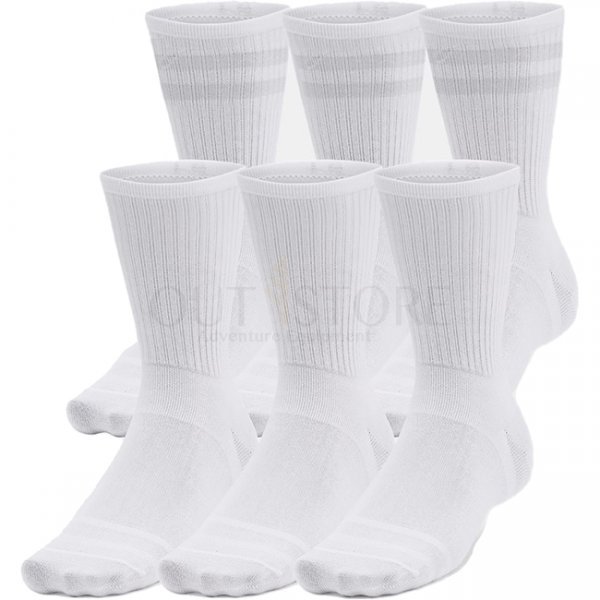 Under Armour Essential Unisex 6-Pack Crew Socks - White / White / Halo Grey - XL